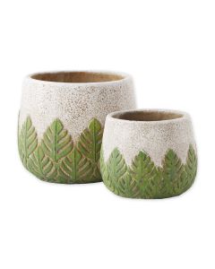 GREEK LEAF CEMENT FLOWER POT SET/2