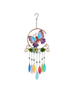 GLASS LEAVES WIND CHIME - BUTTERFLY IRON ORNAMENT