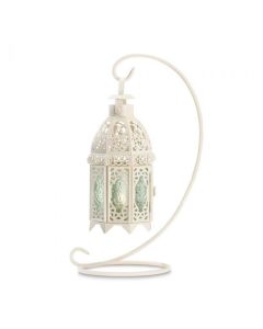 WHITE FANCY CANDLE LANTERN WITH STAND